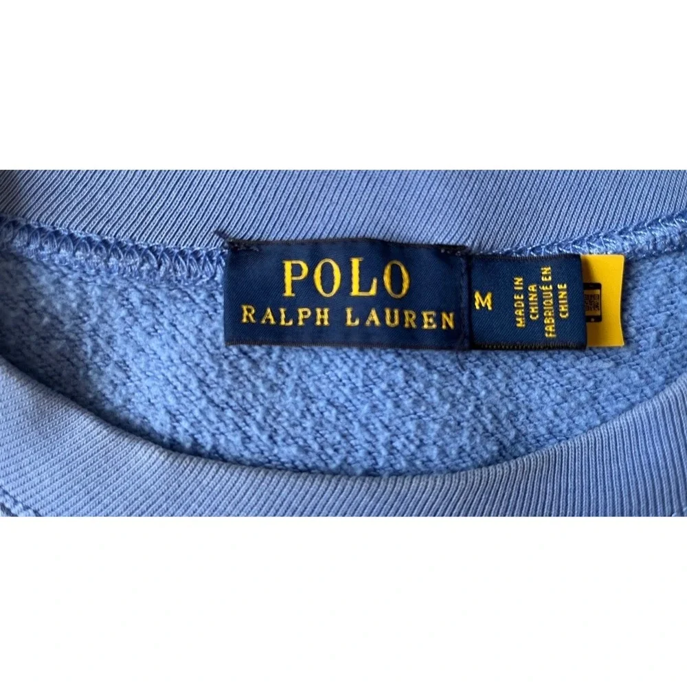 Polo Ralph Lauren Mens Crewneck Sweatshirt Blue Red Pony Logo Fleece Pullover M
